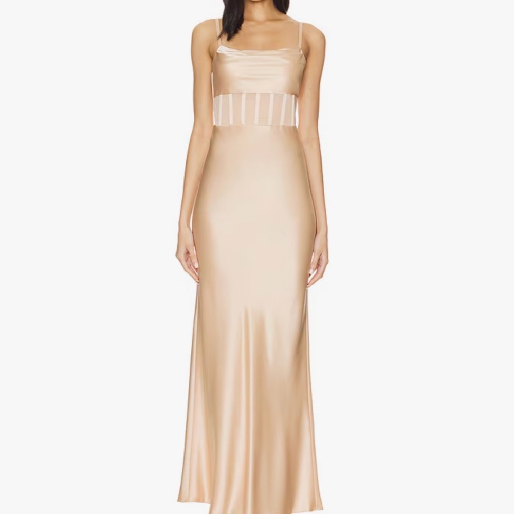 Alice + Olivia Blush Satin Corset Maxi Dress Cowl Neck Zip Back Special Occasion